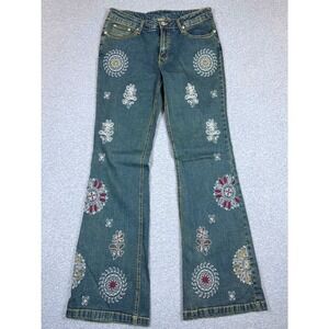 Y2K Flared Jeans Women's 9 Blue Floral Embroidered Boho Western 725 Originals